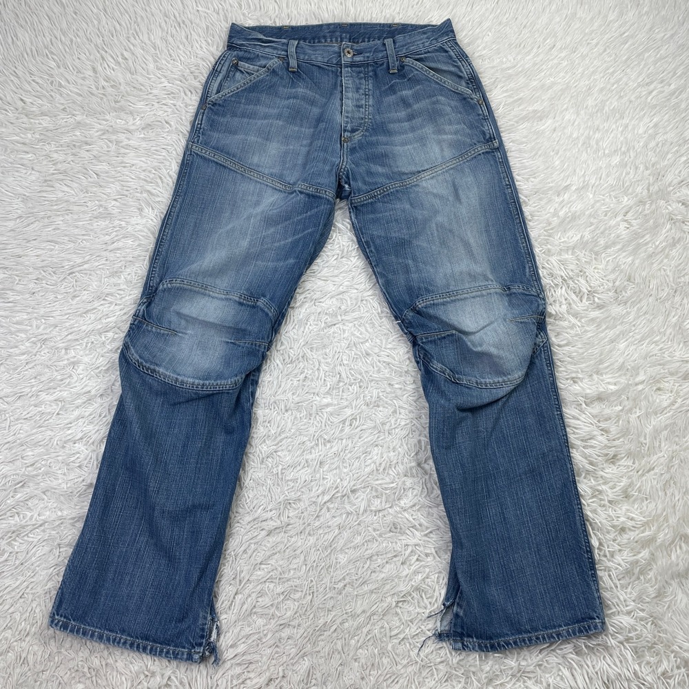 G-Star Raw Pants Mens 32x32 Blue 5620 Elwood Reinforced Knees Button Fly Jeans